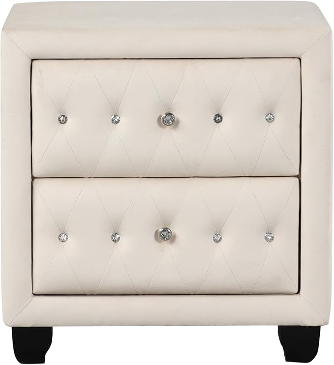 Sophia Modern Style Crystal Tufted 2-Drawer Nightstand Upholstered by MatrixFurnitureGroup