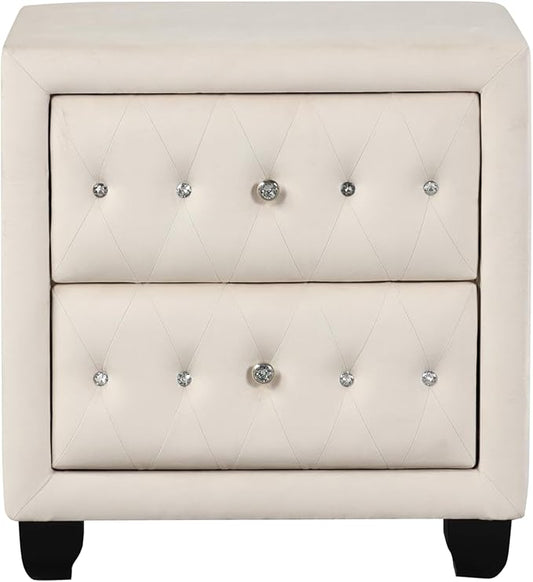 Sophia Modern Style Crystal Tufted 2-Drawer Nightstand Upholstered by MatrixFurnitureGroup