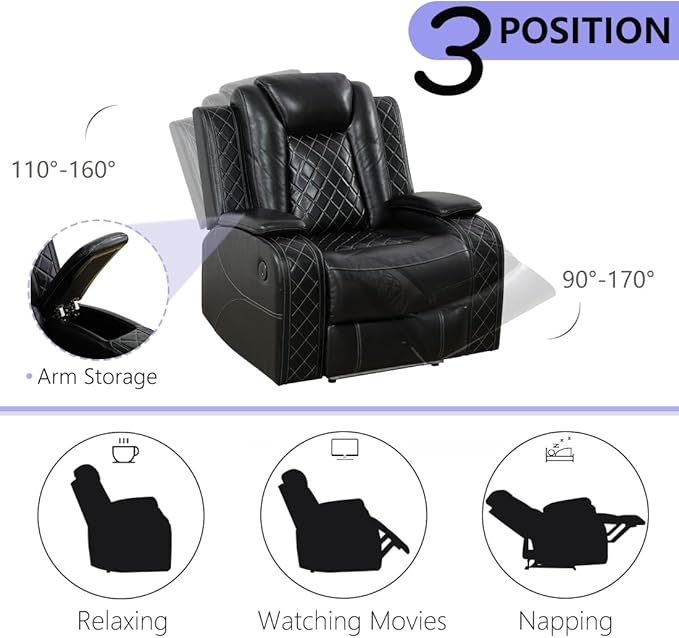 Power Reclining Sofa Set, Living Room Furniture Sets, Leather Power Recliner - Image 5