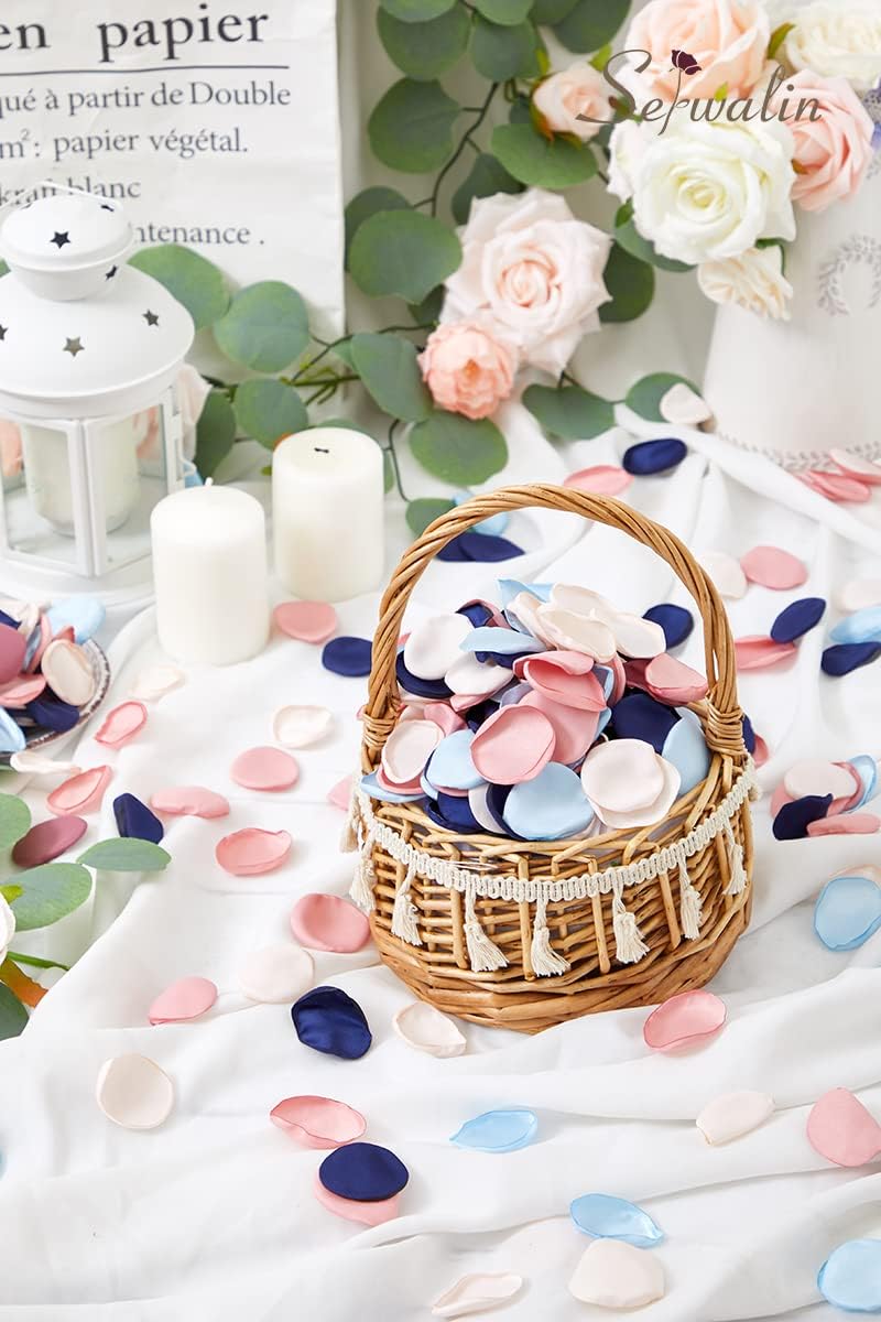 Serwalin 300pcs Silk Rose Petals Flower Petals for Weddings Pink Navy Blue Rose Petals Artificial Flower Petals for Proposal Flower Girl Basket Bridal Shower (4 Color Mixes)