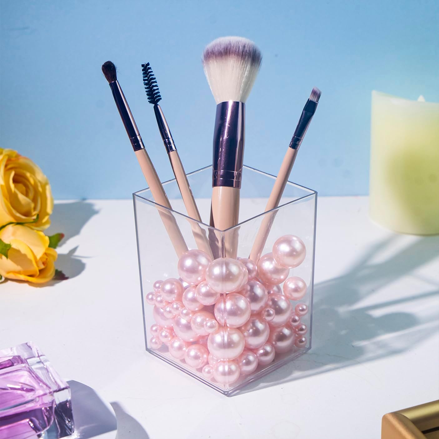 150Pcs Pink Polished No Hole Faux Pearl Beads for Vase Filling Decorations, Plastic Pearls Vase Fillers, Table Scatters, Wedding Centerpiece, Home Decor, 8/14/20 mm