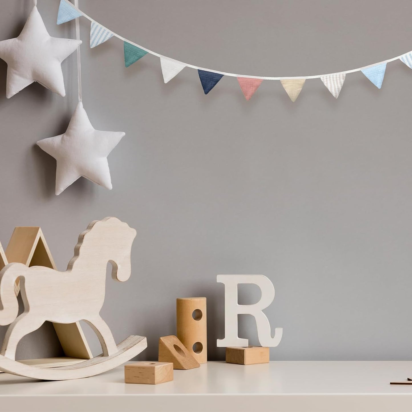 Oudain 15.5 ft Pennant Banner Flags, 2 Pcs Nursery Garland Triangle Bunting Flag Baby Banner for Nursery Decor Baby Birthday Boho Wedding Shower Party Event, Each 7.75 ft(Elegant Color)