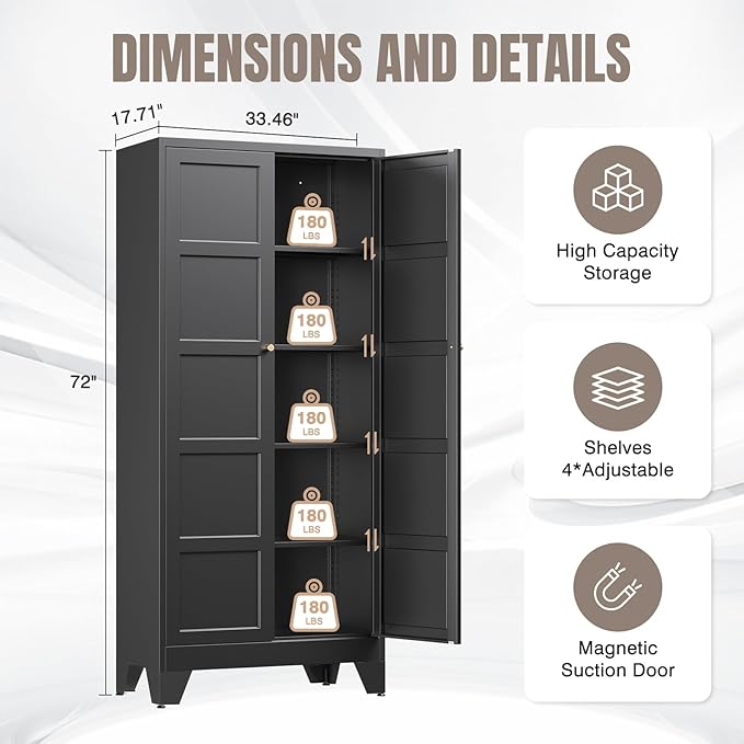 Yizosh Metal Pantry Cabinet, - Image 2