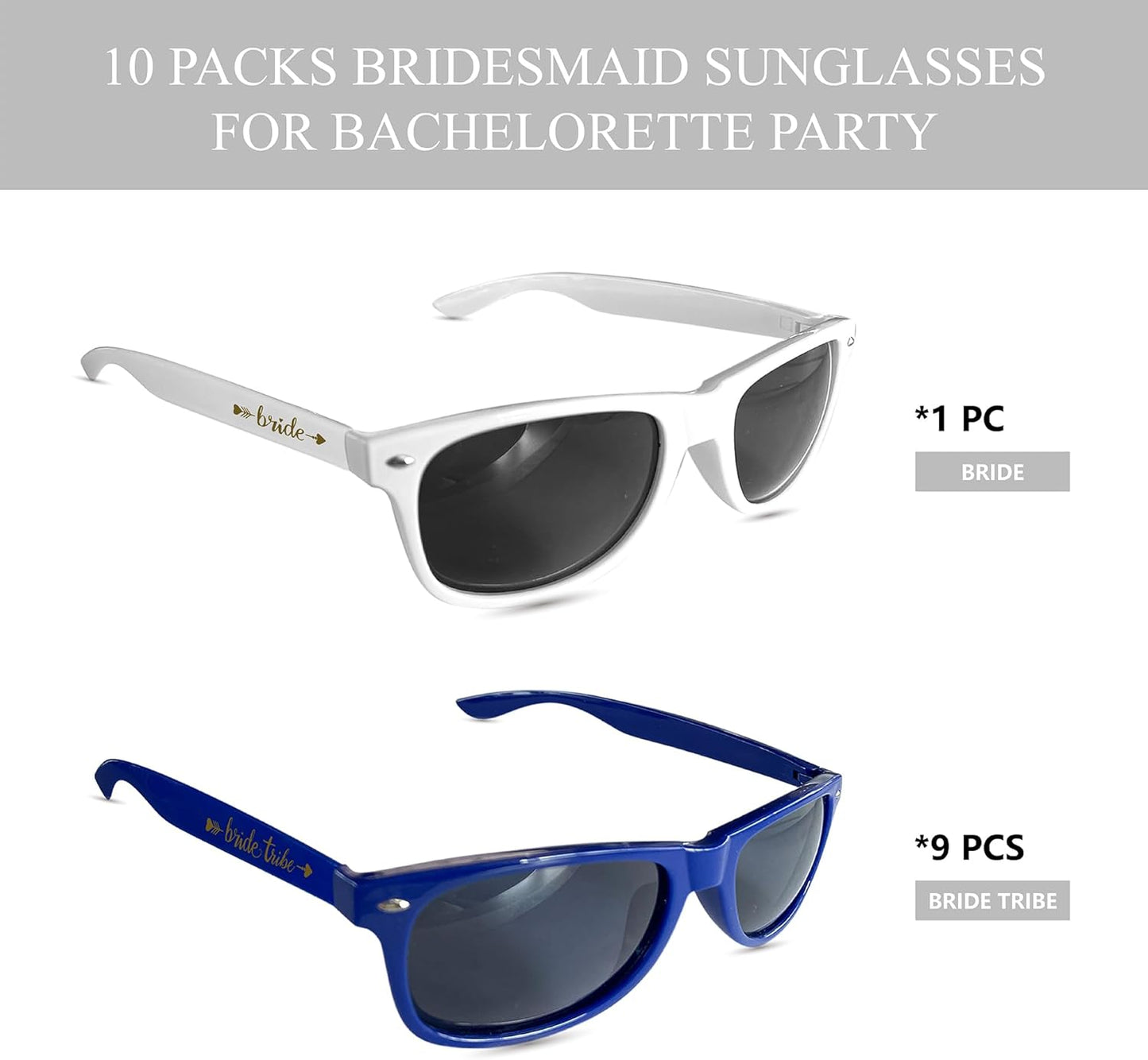 LADY&HOME 10 Pack Bachelorette Party Sunglasses Favors, Bridesmaid and Bride Tribe Sunglasses for Bridal Party, Bridal Shower(Navy)