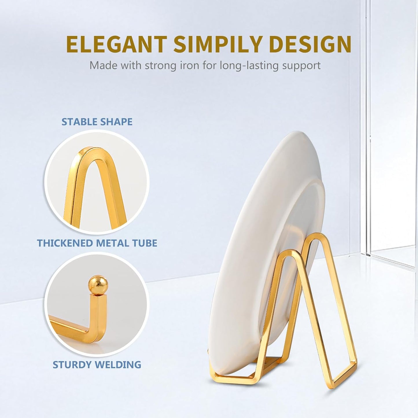 Plate Holder Easel Display Stand - 4.5 inch Metal Plate Stands for Display - Tabletop Picture Stand - Gold Iron Easels for Display Pictures | Photo Frames | Book | Decorative Plates | Plaque -4 Pack