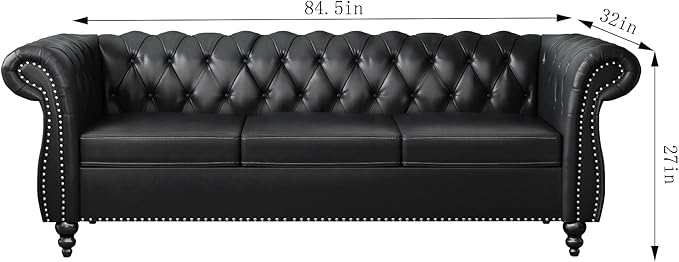 3 Piece Living Room Set, Chesterfield Leather Sofa Loveseat Couch Chair - Image 2