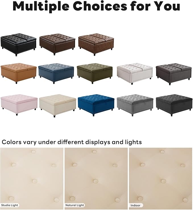 Tbfit Large Square Storage Ottoman Bench, Tufted Upholstered Coffee Table - Image 6