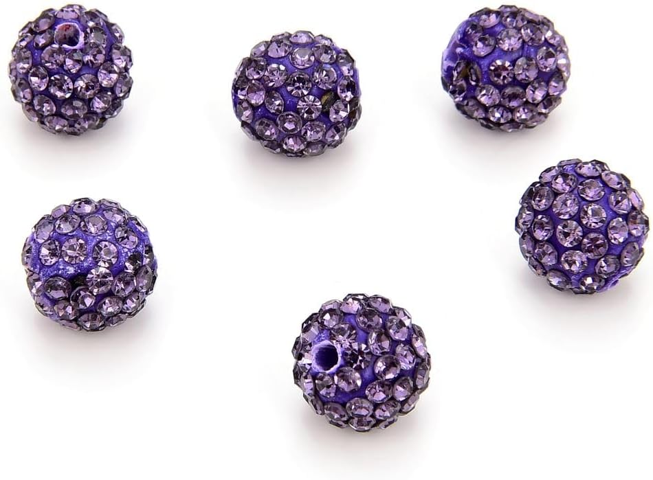 25pcs Adabele Grade A Suncatcher Crystal Rhinestone Pave Loose Beads 10mm Tanzanite Purple Polymer Clay Disco Ball Spacers Compatible with Shamballa All Craft Jewelry Making DB10-26