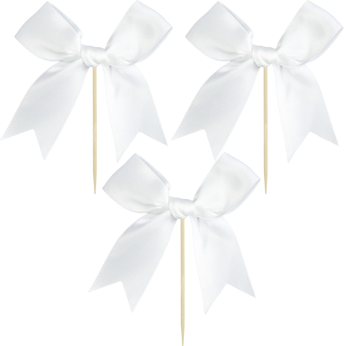 Gyufise 24Pcs Bow Cupcake Toppers Coquette Bow Girls Birthday Cake Decorations Bowknot Cake Toppers Bowknot Cupcake Picks for Baby Shower Birthday Wedding Bridal Engagement Party Supplies White