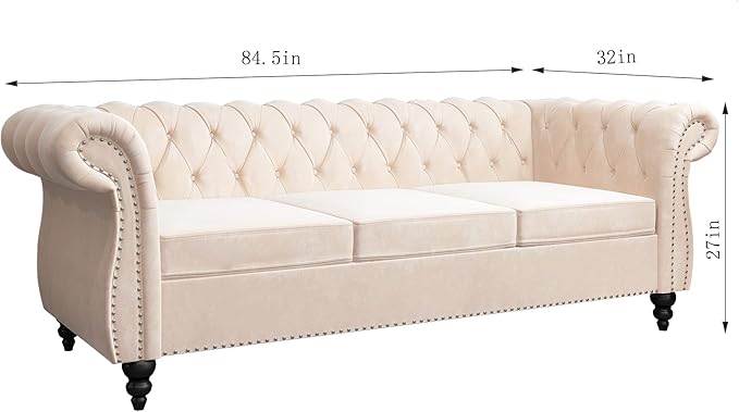 ORRD 2 Piece Living Room Set, Velvet Chesterfield Sofa Couch Chair - Image 7