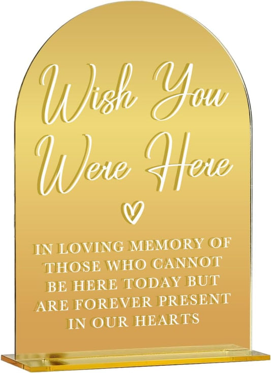 Acrylic Wedding Sign, Bridal Shower Decorations, Wish You Were Here Sign for Ceremony, Modern Font Table Signs, Gold Mirror Arched Acrylic Tabletop Signs for Wedding Reception and Event Party