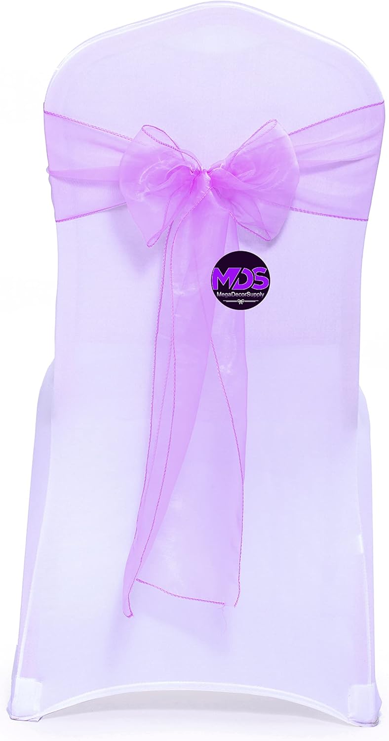 MDS Pack of 200 PCS Organza Chair Sashes Wider Dining Chair Bows Ribbon Tie Back for Wedding Party Birthday Bridal Shower Reception Event Banquet Home Chair Cover Decoration - Light Purple