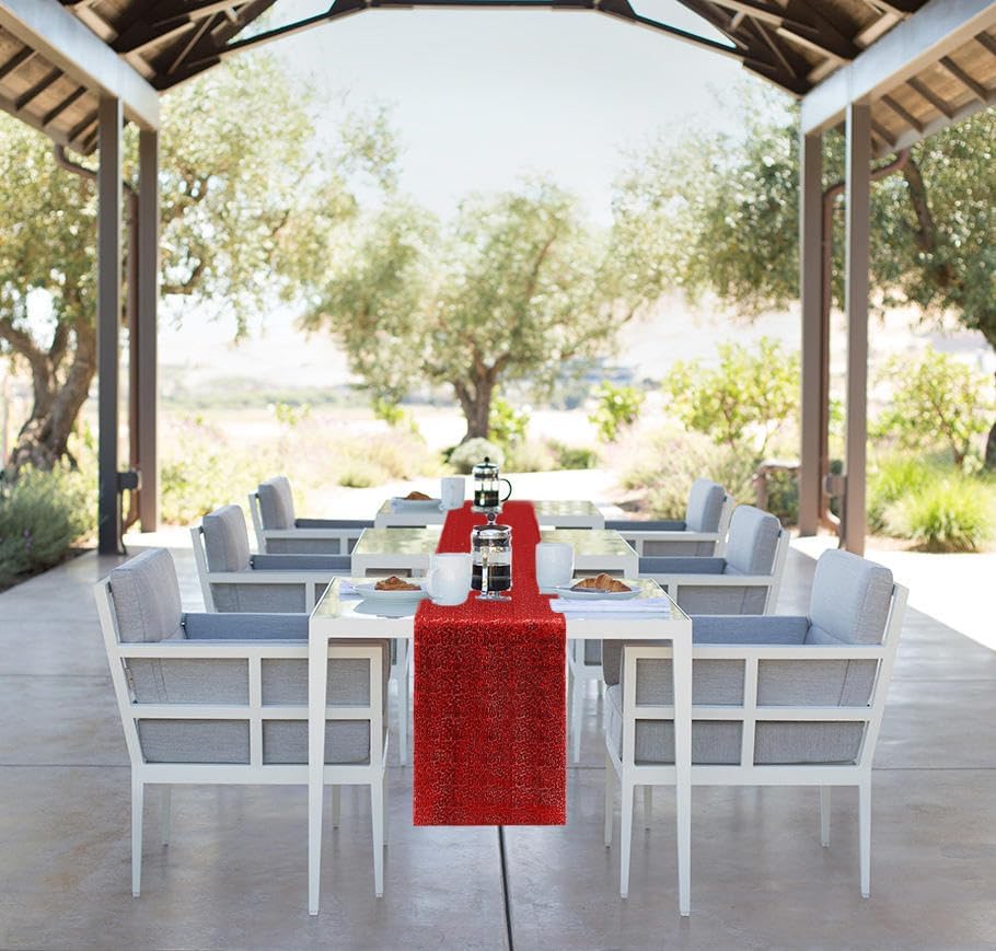 6 Packs 12 x 72 inches Sequin Table Runner, Red Glitter Table Runner for Birthday Party Supplies Wedding Engagement Baby Shower Holiday Celebration Event Decorations