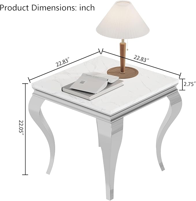 Henf Marble End Table Modern White Faux Marble Sofa Side Table - Image 2