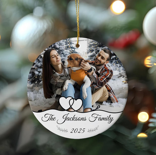 Personalized Family Ornaments for Christmas, Custom Ceramic Christmas Ornaments with Photo and Text, Wedding Gifts for Couples, Husband, Wife