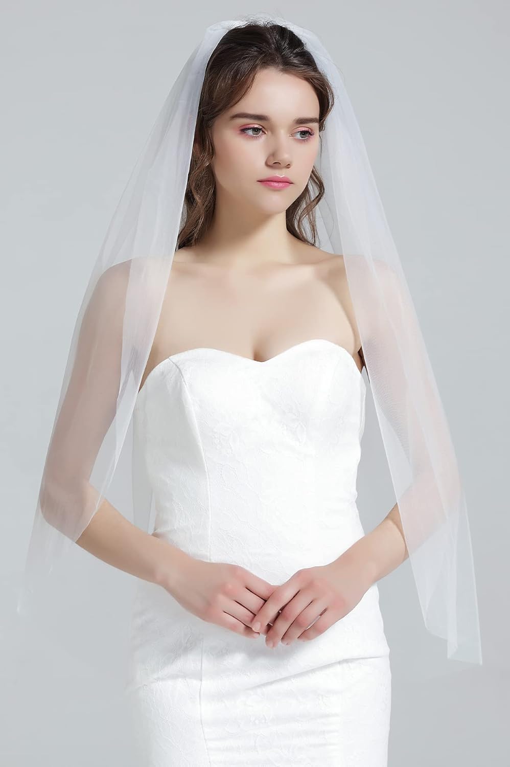 BEAUTELICATE Wedding Bridal Veil with Comb 1 Tier Cut Edge Fingertip&Cathedral Length