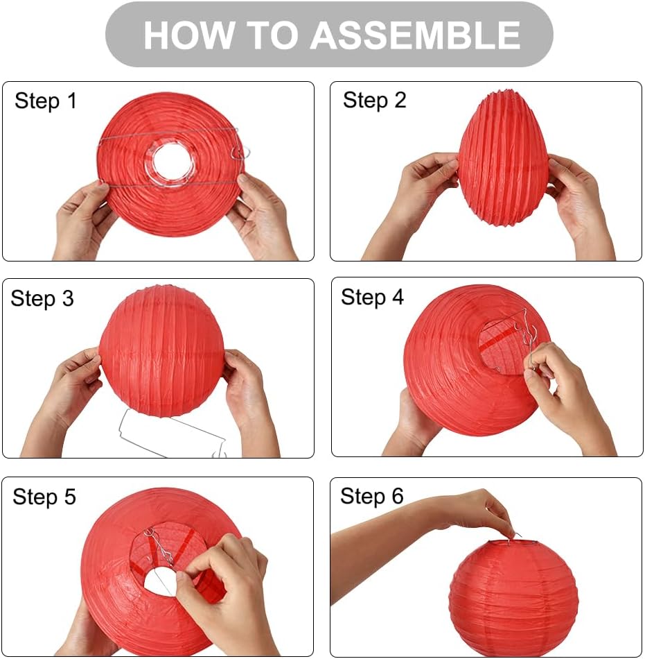BEISHIDA 8-Inch Red Round Paper Lanterns Decorative Hanging Asia Chinese Japanese Paper Lanterns Lamp for Birthday Wedding Baby Bridal Shower Christmas Home Decor Party Decoration（6 Packs）
