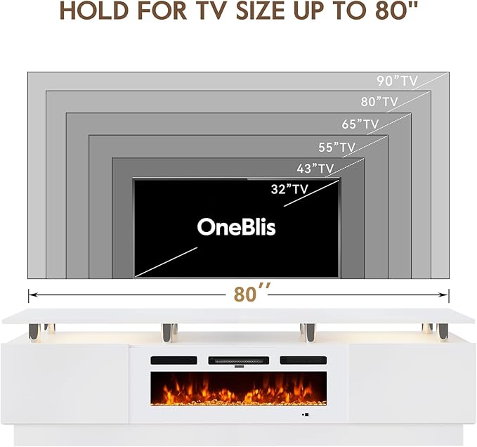 80" Entertainment Center & TV Stand, Modern Media Console - Image 7