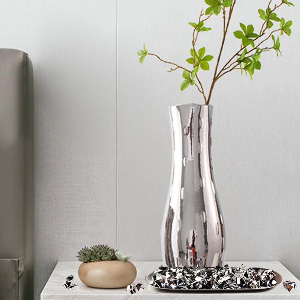 HappyFiller Silver Fake Ice Rocks Cubes Acrylic Gems Treasure Gemstones for Vase Fillers,Wedding Table Scatters,Crafts,Christmas Home Decorations,13 OZ