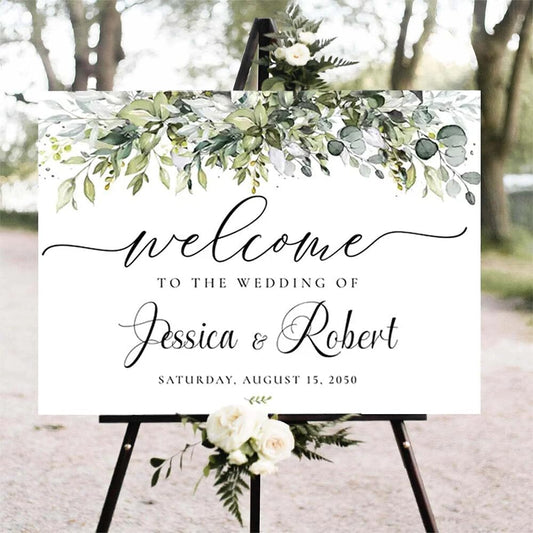 Greenery Wedding Welcome Sign, Eucalyptus Wedding Sign, Botanical Welcome Wedding Sign, Welcome to our Wedding Sign, Wedding Signs for Ceremony, Personalized Wedding Welcome Sign #01