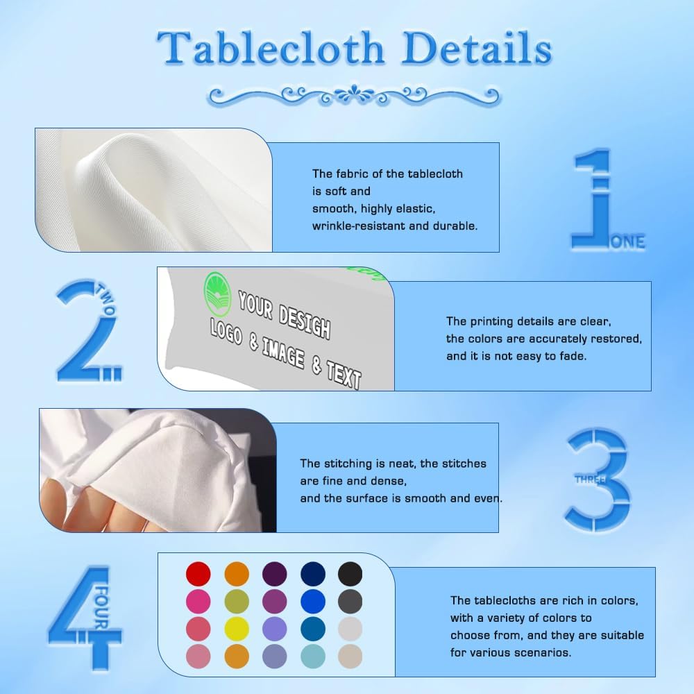 Custom Table Cloth with Business Logo 4FT 5FT 6 FT 8 FT Spandex Customized Table Cover Stretch for Tradeshow Events Birthday Wedding Anniversary Mantel Personalized Table Cloth (5FT)