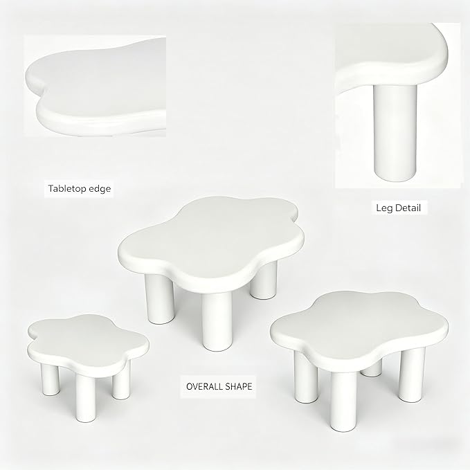 40" Cloud Coffee Table with 4 Round Table Legs, Modern Irregular Center Table - Image 3