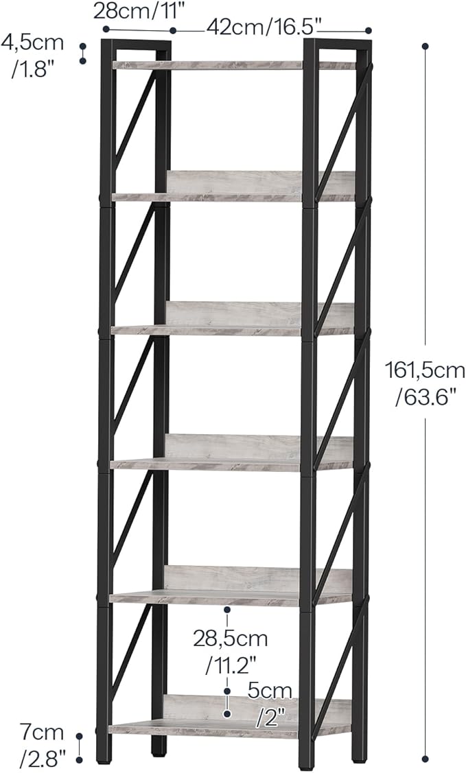 HOOBRO Bookshelf, 6-Tier Industrial Bookcase, Book Shelf Storage Organizer - Image 3