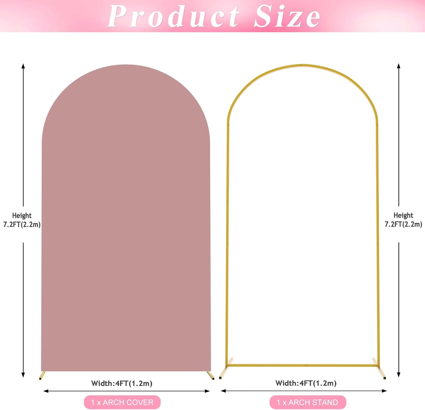 Wokceer 7.2 FT Wedding Arch Stand and Arch Cover, Metal Arch Backdrop Stand with Arch Stand Cover for Birthday Party Wedding Ceremony Bridal Baby Shower Event Decor, Light Dusty Rose