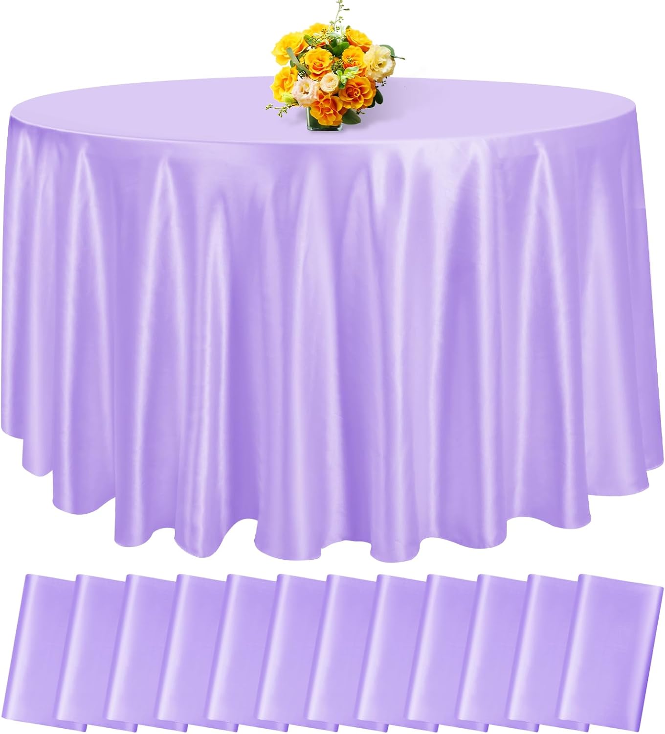fani 12 Pack 108 Inch Lavender Satin Tablecloth - Silky Round Tablecloth Overlay Smooth Fabric Table Cover, Bright Table Decoration for Wedding Party Banquet Events Restaurant Kitchen Dining