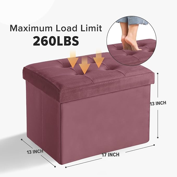 LINMAGCO Storage Ottoman Folding Foot Stool Velvet Footrest - Image 2