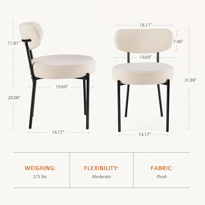 Sweetcrispy Dining Chairs Set of 6, Boucle Upholstered Modern Mid Century Round - Image 2