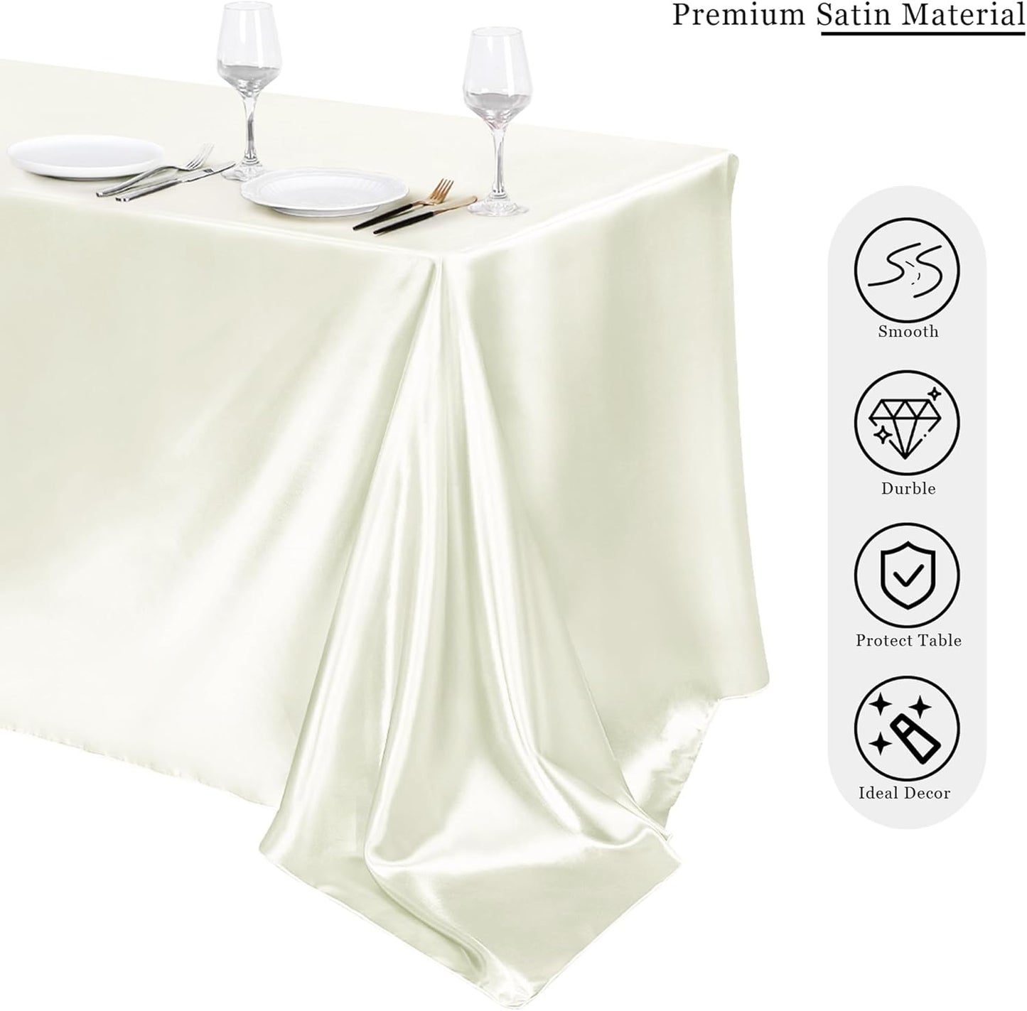 TURSTIN 8 Packs Ivory Satin Tablecloth 102 x 58 Inch Overlay Satin Table Cover Rectangle Bright Silk Tablecloth Smooth Fabric Table Decoration for Wedding Banquet Party Events