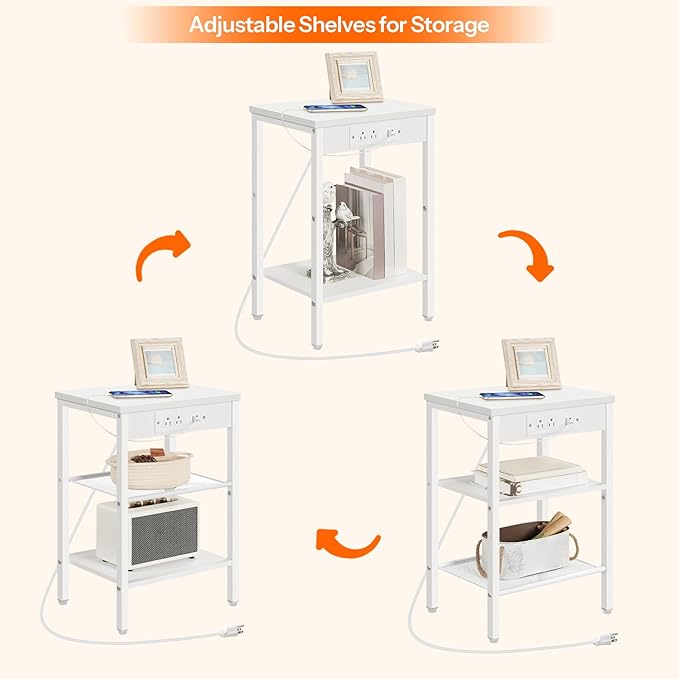 HOOBRO Side Table with Charging Station and USB Port, Small End Table - Image 7