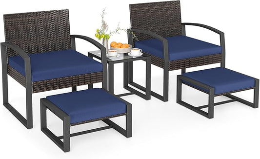 Tangkula 5 Pieces Wicker Patio Conversation Set, Outdoor PE Rattan Chair by TANGKULA
