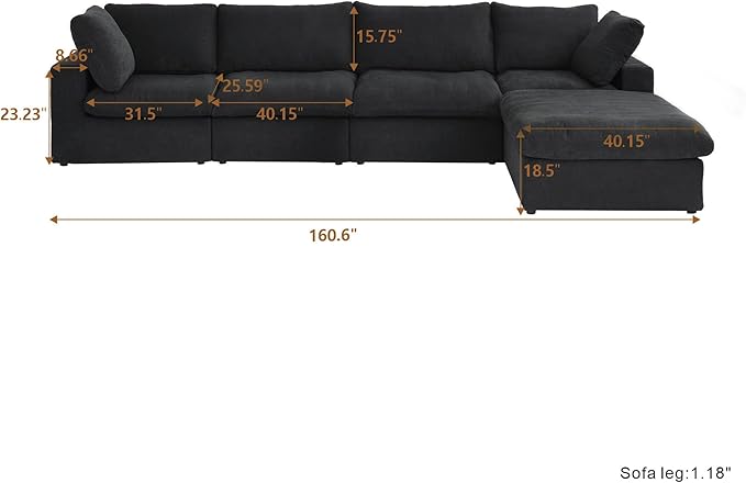 Cloud Couch Modular Sectional Sofa, 160.6" L Shaped Convertible Sectional Sofas - Image 2
