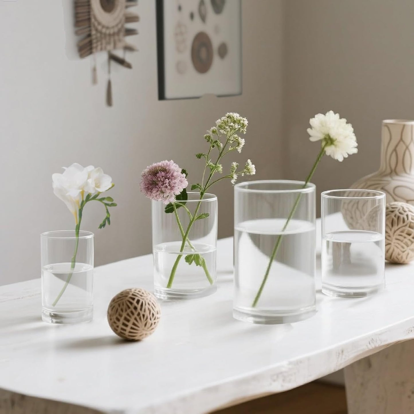 48pcs Glass Vase Cylinder for Centerpieces Small Flower Glass Clear Home Decor Centerpiece Table Flower Vase Decorations for Wedding＆Holiday 4,4,4.7,6Inch Tall