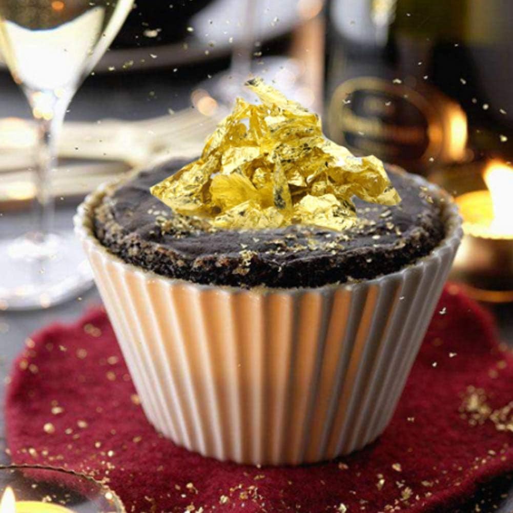 Edible Gold Leaf, Gold Leaf Cake Decoration Gold Flakes Food Gold Foil Decoration Baking Gold Foil Decor Chocolates Decor Gold Leaf Sheets for Cooking Dessert Decoration Crafts Makeup (10Pcs)