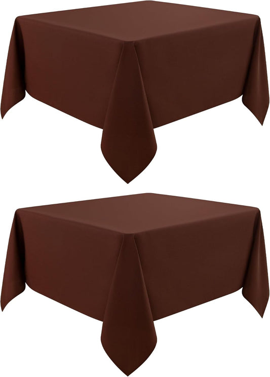 2 Pack Square Table Cloth 48X48 Inch Chocolate Washable Fabric Tablecloth Polyester Solid Dining Table Cover for Birthday Party Dinner Holiday Outdoor Indoor