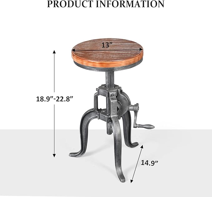 Topower Antique Industrial DIY Crank Stool Cast Iron Three-Legged Chair Bar - Image 2