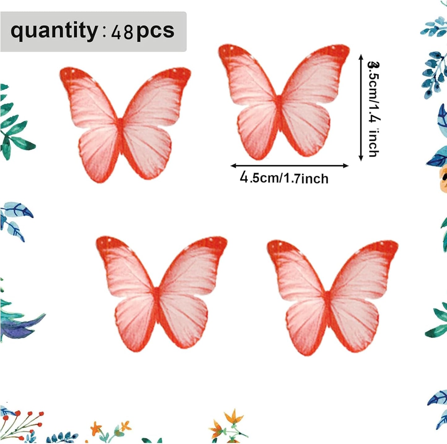 48PCS Wafer Paper Butterfly Cake Toppers YOcity Edible Butterflies for Cake Decorations Red Butterfly Cupcake Toppers for Birthday Party Wedding Food Decorations (Red)