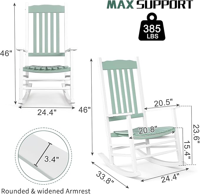 Outvita Outdoor Rocking Chair, Solid Wood High Back Rocker, All Weather Lounge - Image 2
