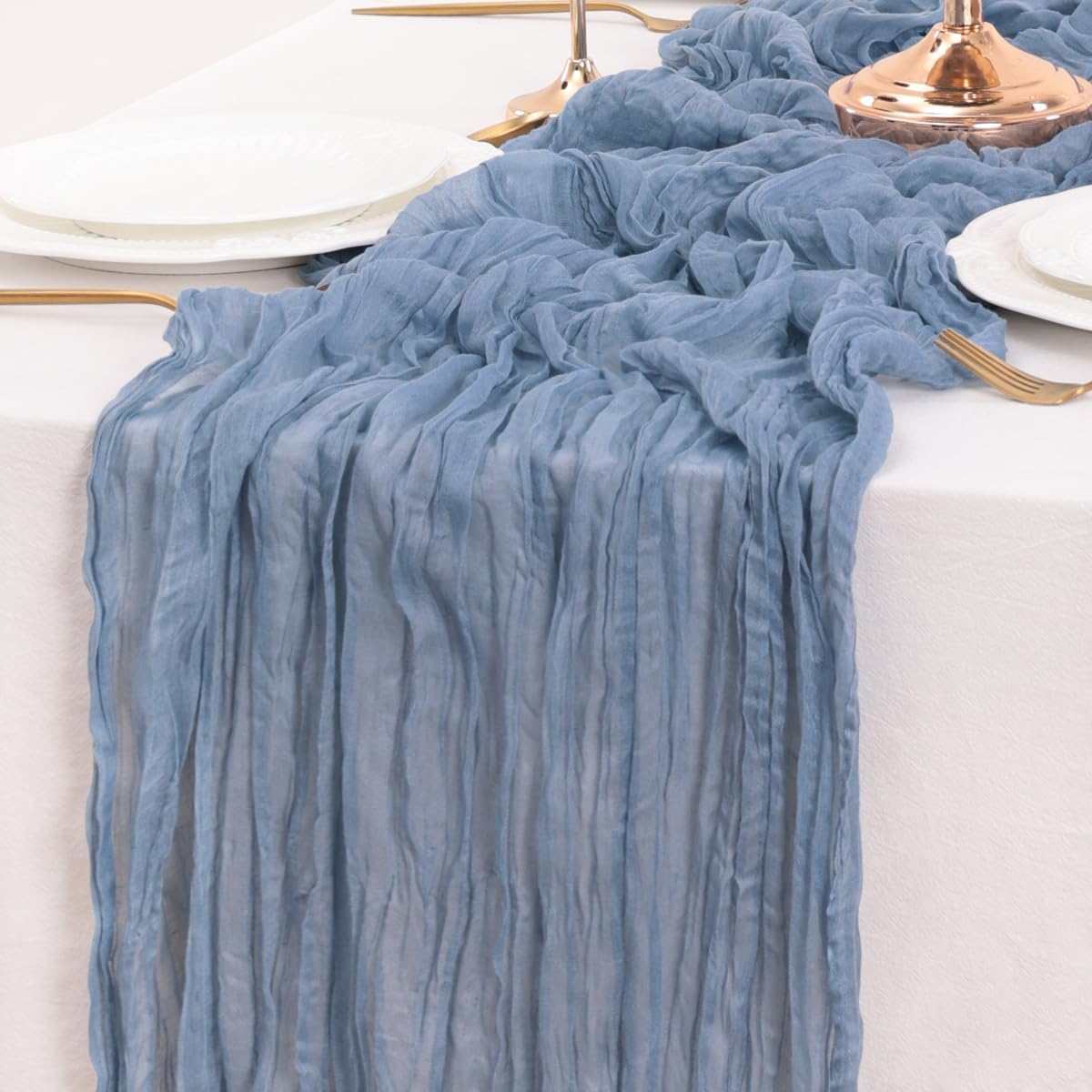 Dusty Blue Table Runner Cheesecloth Table Runner 14FT Farmhouse Table Runners 160 Inches Fall Table Decor Dining Room Centerpiece Wedding Boho Baby Shower Birthday