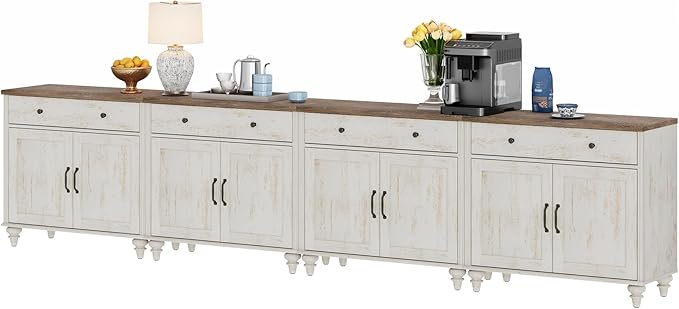 WAMPAT Buffet Cabinet with 8 Doors and 4 Drawers, Modern Coffee Bar Table Wood - Image 6