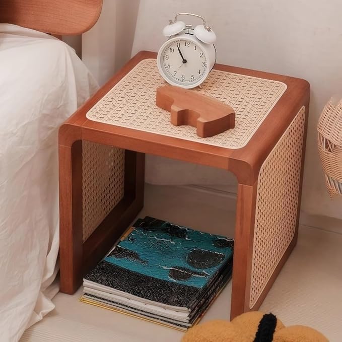 Japanese Style Wood Rattan Stool Side Table Multi-Functional Shoe Bench Night by Unknown