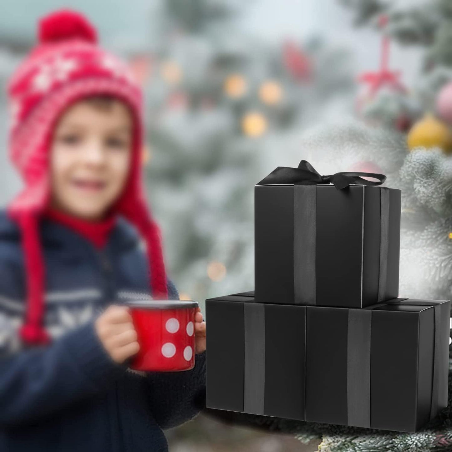 COTOPHER Small Gift Boxes 25 Pack 6x6x6 inches Black Gift Boxes with Lids for Gifts, Crafting, Wedding Party Favor, Cupcake Boxes, Candy, Bridesmaids Proposal Box with Ribbons and Stickers