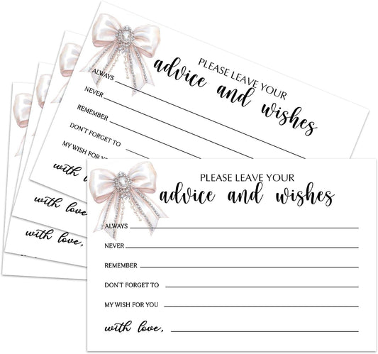 25 Advice and Wishes Cards, White Bow Fill-In Advice Cards for Bridal Shower Wedding Birthday Party Baby Shower Graduation Party, Well Wishes Card for Mr & Mrs Adults, Party Supplies -03