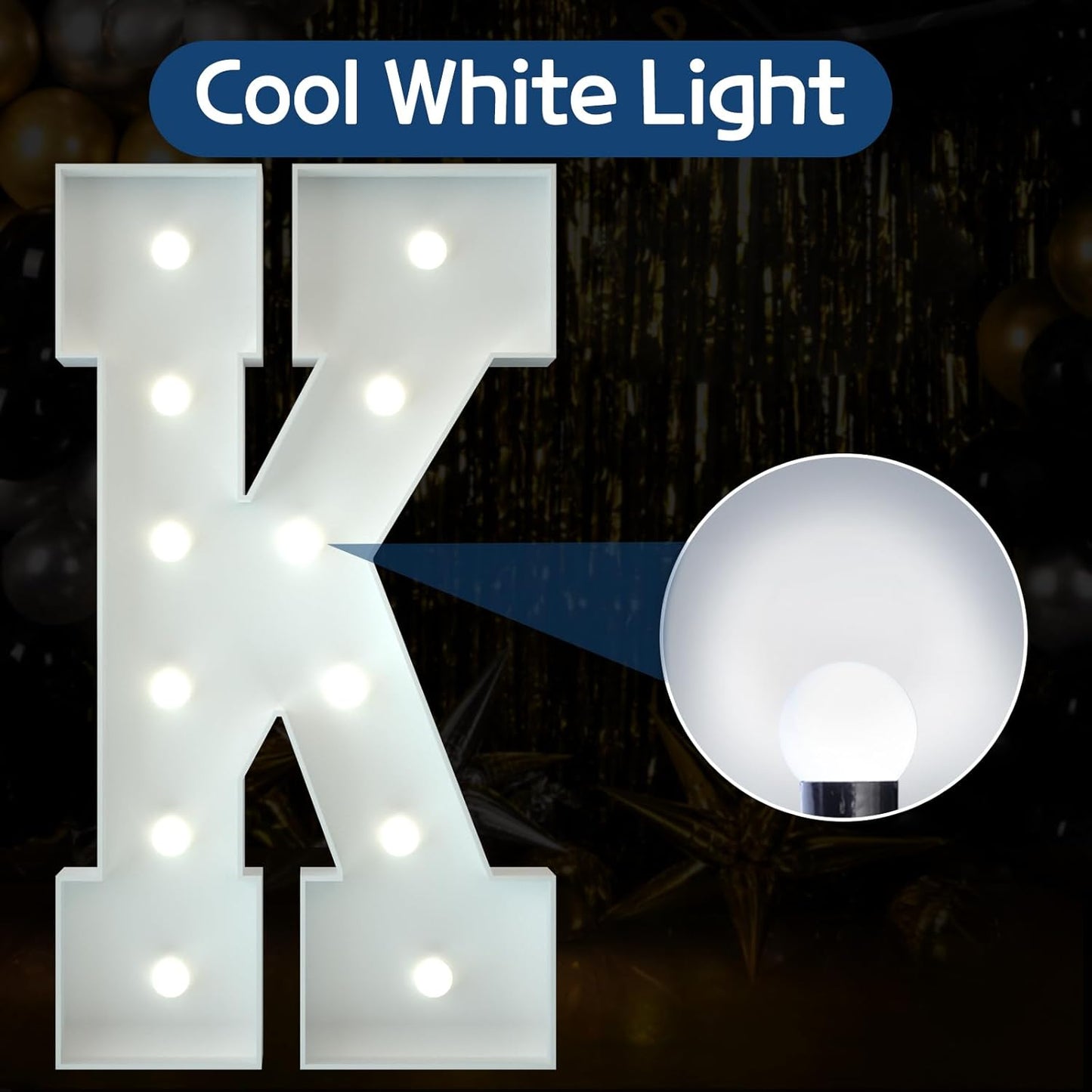 imprsv Cool White Light Up Letter K, 4FT, Decorative Signage for Party & Events, Foam Board, 13.37x5.1 inches
