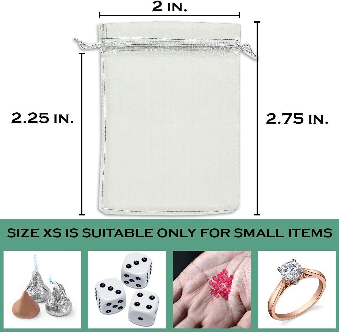 TheDisplayGuys 100-Pack XS 2 x 2 3/4" Silver Sheer Organza Gift Bags with Drawstring, Jewelry Candy Treat Wedding Party Favors Mesh Pouch