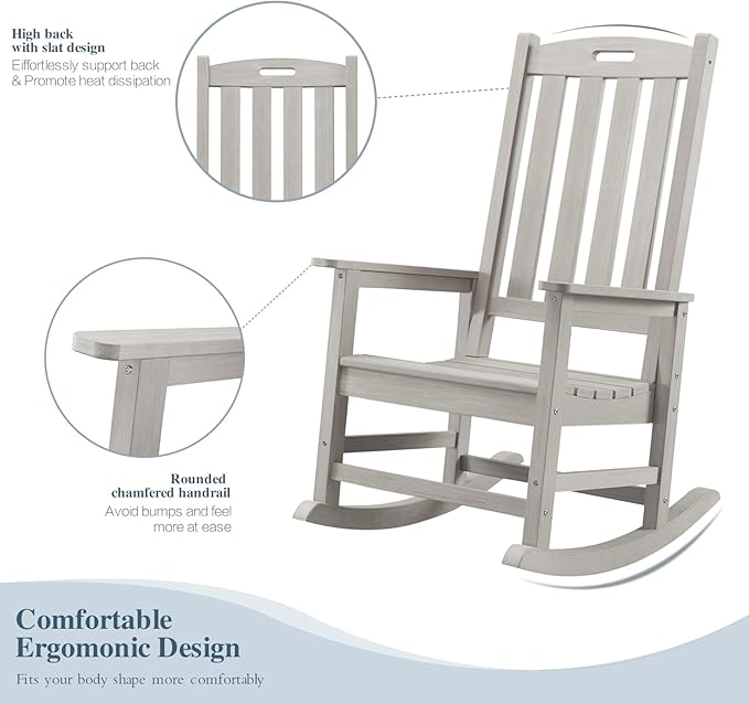 Psilvam Oversized Outdoor Rocking Chair Set of 2, Porch Rocker - Image 4
