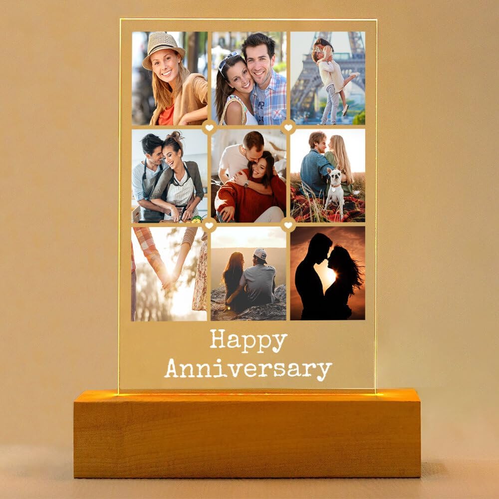 Personalized Anniversary Couple Gifts for Women and Men, Custom Picture Frames with Photo, Personalized Photo Frame with Night Light, Customized Picture Frame, Personalized Birthday Gifts for Her and Him